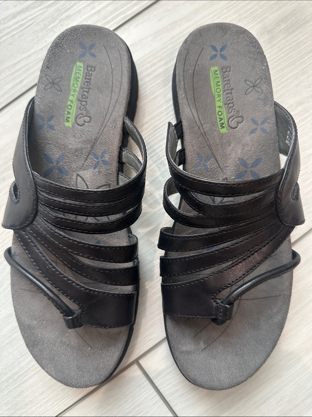 BareTraps Black Multi-Strap Memory Foam Slide Sandals